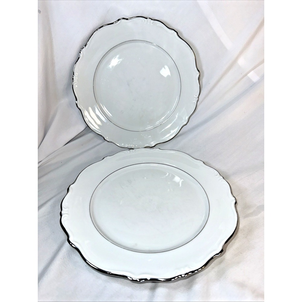 Schumann Arzberg Germany "Platinum Scroll" Lot Of 2 10" Dinner Plates EVC